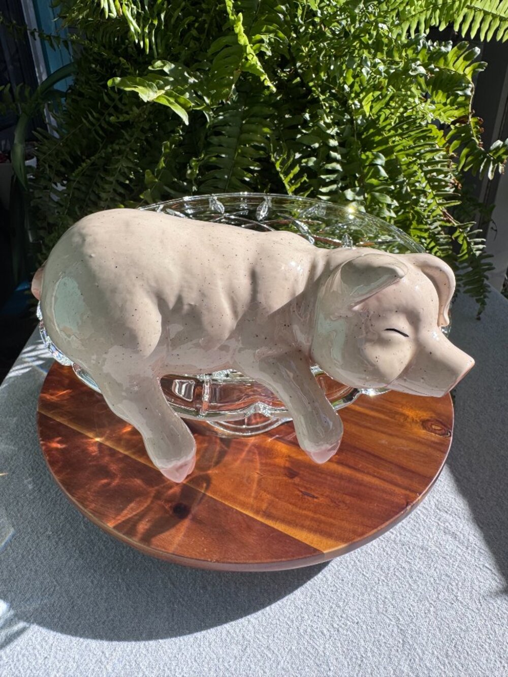 Vintage Pink Pig Shelf Sitter Figurine - Porcelain Farmhouse Decor - Picture 2 of 8